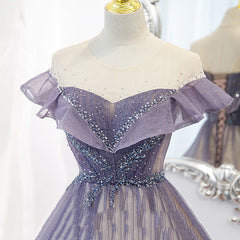 Formal Dress Party Wear, Light Purple Shiny Tulle Gradient A-line Sweetheart Prom Dress, Long Tulle Formal Dress