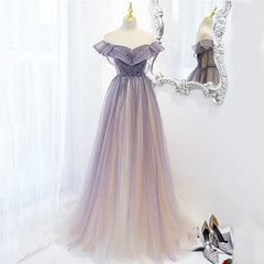 Formal Dress Australia, Light Purple Shiny Tulle Gradient A-line Sweetheart Prom Dress, Long Tulle Formal Dress