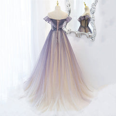 Formal Dress Boutique, Light Purple Shiny Tulle Gradient A-line Sweetheart Prom Dress, Long Tulle Formal Dress