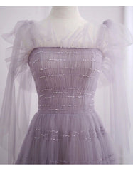 Bridesmaids Dressing Gowns, Light Purple Tea Length Soft Tulle Party Dress, Cute Short Homecoming Dress Formal Dress
