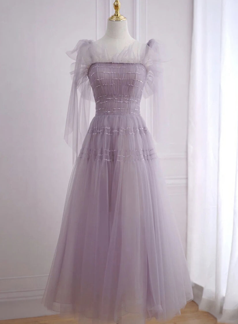 Bridesmaid Dressing Gowns, Light Purple Tea Length Soft Tulle Party Dress, Cute Short Homecoming Dress Formal Dress