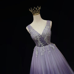 Formal Dresses For Weddings Guest, Light Purple Tulle Gradient Lace Applique Formal Dress, Long Prom Dress