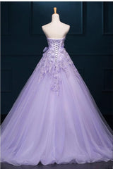 Wedding Shoes, Light Purple Tulle Long Sweet 16 Dress with Bow, Lace Applique Purple Prom Dress Party Dress