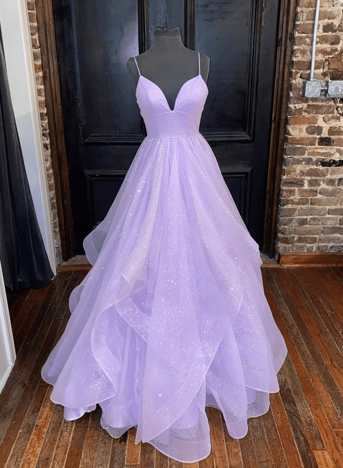 Formal Dress Long Gown, Light Purple Tulle Straps Long Formal Dress, A-line Purple Prom Dress