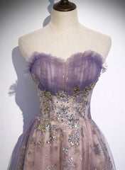 Bridesmaid Dresses, Light Purple Tulle with Lace A-line Floor Length Party Dress, Light Purple Evening Dress