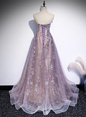Bridesmaid Dress Dark Green, Light Purple Tulle with Lace A-line Floor Length Party Dress, Light Purple Evening Dress