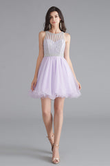Prom Dresses Under 127, A-Line Tulle Sleeveless Beading Homecoming Dresses
