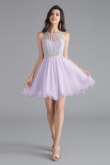Prom Dress Under 127, A-Line Tulle Sleeveless Beading Homecoming Dresses