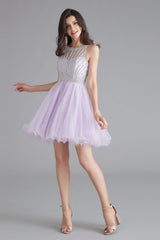 Prom Dresses Under 227, A-Line Tulle Sleeveless Beading Homecoming Dresses
