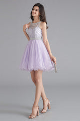 Prom Dress Sale, A-Line Tulle Sleeveless Beading Homecoming Dresses