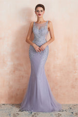 Formal Dresses Long Sleeved, Lilac Fitted Mermaid V-Neck Long Prom Dresses