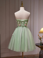 Prom Dresses 2042 Cheap, Green Tulle Beaded Party Dress, Green Short Prom Dress with Flowers