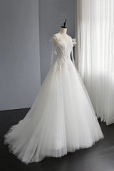 Wedding Guest Outfit, A-Line Tulle Lace Long Prom Dresses, Evening Party Dresses