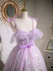 Bridesmaid Dress Colors, Lovely Spaghetti Strap Tulle Lace Short Prom Dress, Lavender A-Line Party Dress