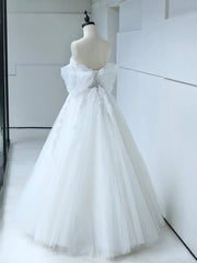 Club Outfit, White Tulle Lace Long Prom Dress with Corset, Off the Shoulder Sweetheart Evening Dress