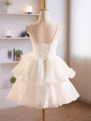 Party Dress Man, White Tulle Sweetheart Short Prom Dress, White Tulle Straps Party Dress
