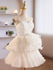 Night Out Outfit, White Tulle Sweetheart Short Prom Dress, White Tulle Straps Party Dress