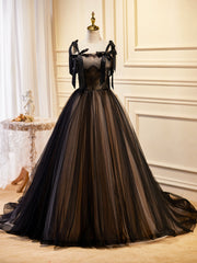 Bridesmaids Dresses Online, Black Tulle Lace Long Prom Dress, Black Evening Party Dress