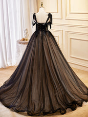 Bridesmaid Dresses Quick Shipping, Black Tulle Lace Long Prom Dress, Black Evening Party Dress