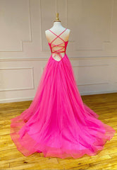 Party Dresses For 39 Year Olds, Simple V-Neck Tulle Long Prom Dresses, A-Line Evening Dresses