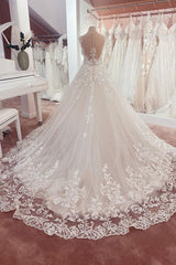 Wedding Dressed With Sleeves, Long A-Line Appliques Lace Sweetheart Tulle Wedding Dress
