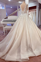 Wedding Dress Design, Long A-Line Sweetheart Appliques Lace Backless Wedding Dress
