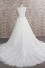 Wedding Dresses Vintage Lace, Long A-line Sweetheart Applqiues Lace Tulle Wedding Dress