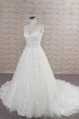 Wedding Dress Vintage Lace, Long A-line Sweetheart Applqiues Lace Tulle Wedding Dress