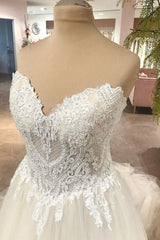 Wedding Dress Dresses, Long A-Line Sweetheart Backless Tulle Appliques Lace Wedding Dress