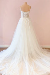 Wedding Dress Accessories, Long A-Line Sweetheart Tulle Appliques Lace Wedding Dress