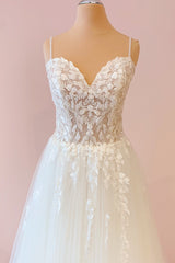 Wedding Dresses 2026, Long A-Line Sweetheart Tulle Appliques Lace Wedding Dress