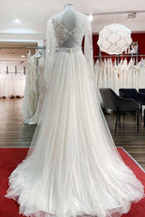 Wedding Dress Trains, Long A-line Sweetheart Tulle Beadings Lace Appliques Wedding Dresses With Sleeves