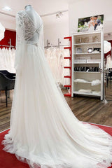 Wedding Dresses On Sale, Long A-line Sweetheart Tulle Beadings Lace Appliques Wedding Dresses With Sleeves