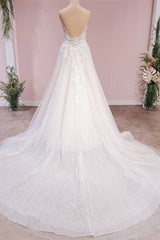 Wedding Dresses Short, Long A-Line Tulle Backless Appliques Lace Sweetheart Wedding Dress