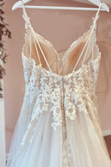 Wedding Dresses Simple Lace, Long A-Line Tulle Sweetheart Appliques Lace Wedding Dress