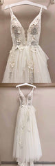 Wedding Dresses For Big Bust, Long A-line Tulle V Neck Lace Applique Wedding Dress