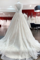 Wedding Dresses Wedding Dresses, Long A-line V-neck Spaghetti Straps Tulle Lace Backless Wedding Dress