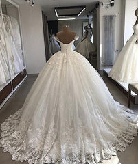 Wedding Dresses Deals, Long Ball Gowns Off-the-shoulder Lace Tulle Wedding Dresses