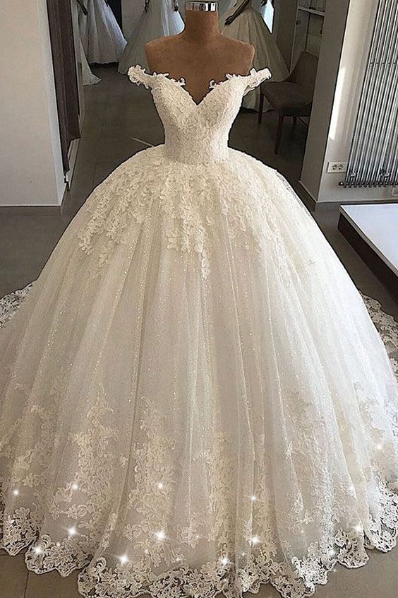 Wedding Dresses The Bride, Long Ball Gowns Off-the-shoulder Lace Tulle Wedding Dresses