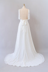 Wedding Dress Sales, Long Empire A-line V-neck Lace Chiffon Open Back Wedding Dress