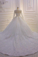 Wedding Dress Wedding Dress, Long High neck Appliques Lace Ball Gown Wedding Dress with Sleeves