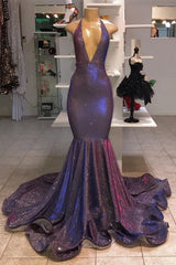 Party Dress For Girls, Long Mermaid Halter Sequins Formal Prom Dresses