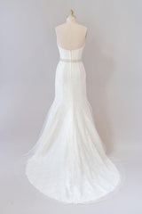 Wedding Dress And Shoes, Long Mermaid Strapless Tulle Lace Wedding Dress