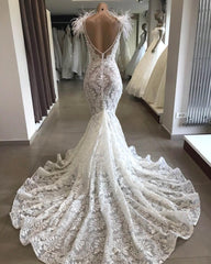 Wedding Dresses Classic, Long Mermaid Sweetheart Beading Appliques Lace Wedding Dress