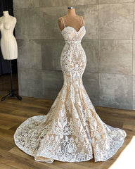 Wedding Dress Styles 2026, Long Mermaid Sweetheart Spaghetti Straps Appliques Lace Wedding Dress