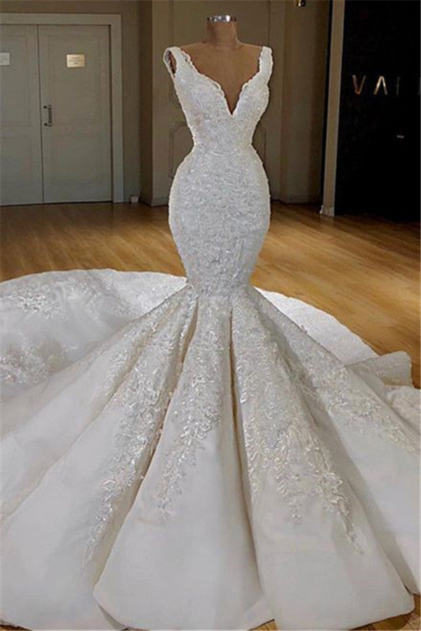 Wedding Dress Under 5003, Long Mermaid V-neck Lace Wedding Dress