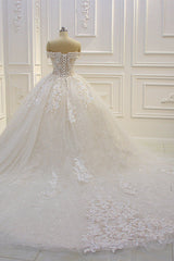 Wedsing Dress Styles, Long Off the Shoulder Sweetheart Ball Gown Sequin Appliques Lace Wedding Dress