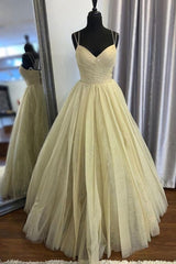 Prom Dress Long Quinceanera Dresses Tulle Formal Evening Gowns, Long Prom Dress With Sparkle Tulle Floor Length Formal Evening Dress