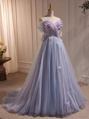 Bridesmaids Dresses Pink, Long Purple Tulle Prom Dresses, Long Purple Tulle Formal Evening Dresses
