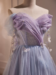 Bridesmaid Dresses Mismatched Spring Wedding Colors, Long Purple Tulle Prom Dresses, Long Purple Tulle Formal Evening Dresses